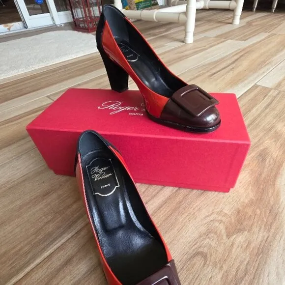 Roger Vivier Tri-Color Patent-Suede-Leather Shoes Eur. 36.5