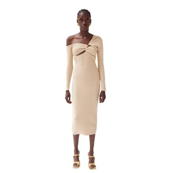 Ronny Kobo Cream Mid Length Night Out Dress Size S/XS New $495