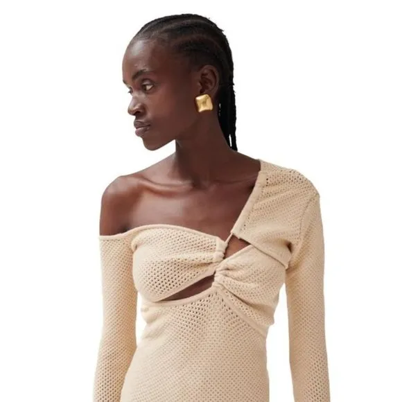 Ronny Kobo Cream Mid Length Night Out Dress Size S/XS New $495