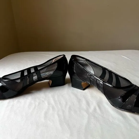Ros Hommerson Patent Leather Mesh Pump Slip On Block Heel Dress Shoe Women’s 9