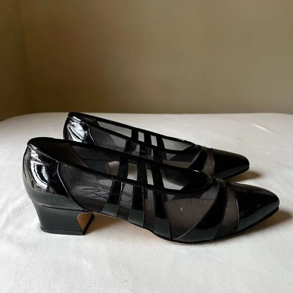Ros Hommerson Patent Leather Mesh Pump Slip On Block Heel Dress Shoe Women’s 9