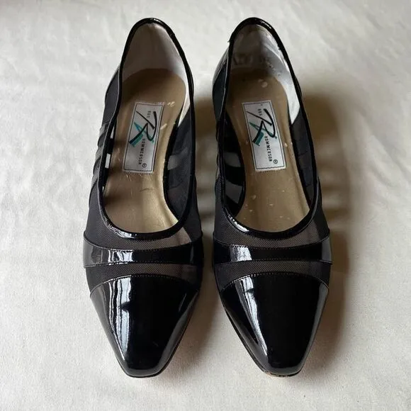 Ros Hommerson Patent Leather Mesh Pump Slip On Block Heel Dress Shoe Women’s 9