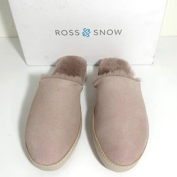 Ross &amp; Snow Linda Shearling Slippers Slip On Scuff Mules Rose Pink Size 8 NEW