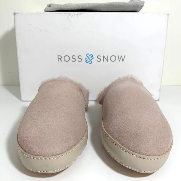 Ross &amp; Snow Linda Shearling Slippers Slip On Scuff Mules Rose Pink Size 8 NEW
