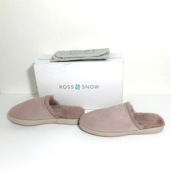Ross &amp; Snow Linda Shearling Slippers Slip On Scuff Mules Rose Pink Size 8 NEW