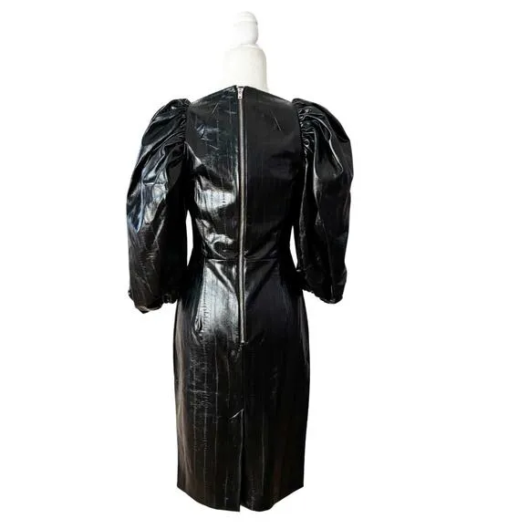 ROTATE Irina Faux Leather Puff Sleeve Dress Medium Black NWT
