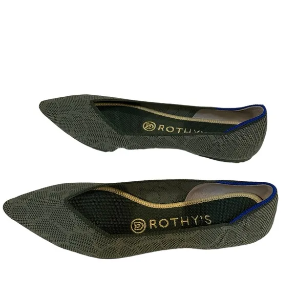 Rothys Flats 6.5Safari Green The Point Slip On Ballet Womens Comfort Shoes