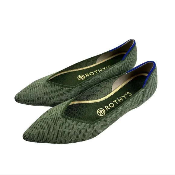 Rothys Flats 6.5Safari Green The Point Slip On Ballet Womens Comfort Shoes