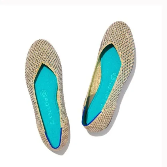 Rothys Limited Edition Multi Metallic Sparkling The Round Flats Size 8 EUC