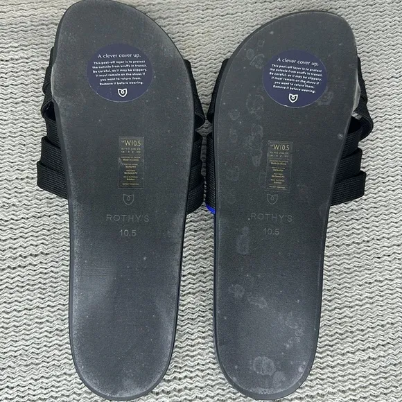 Rothy’s NWT Black Textile Multi Cross Strap Slides Ladies 10 1/2