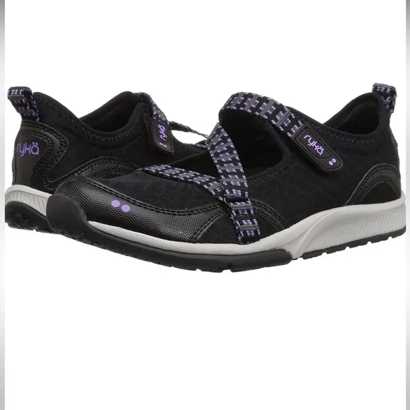 RYKA Kailee Black Purple Mesh Mary Janes Slip On Comfort Shoes,Size 6M