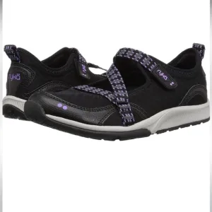 RYKA Kailee Black Purple Mesh Mary Janes Slip On Comfort Shoes,Size 6M