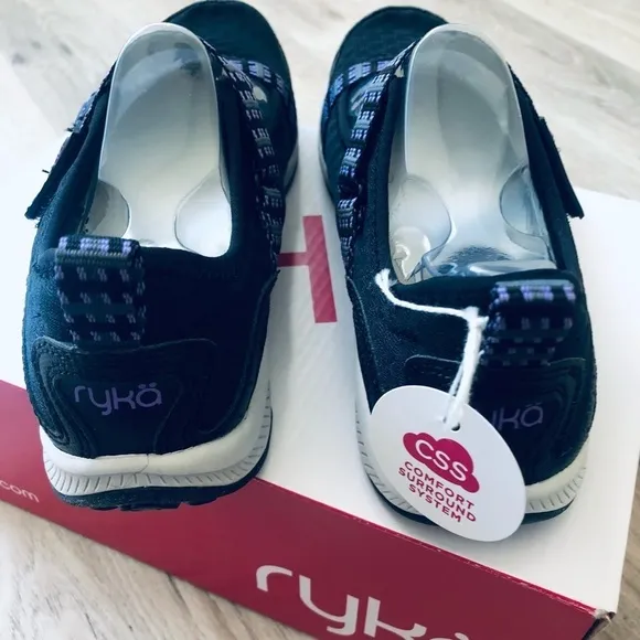 RYKA Kailee Black Purple Mesh Mary Janes Slip On Comfort Shoes,Size 6M