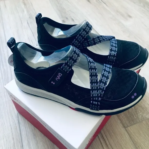RYKA Kailee Black Purple Mesh Mary Janes Slip On Comfort Shoes,Size 6M