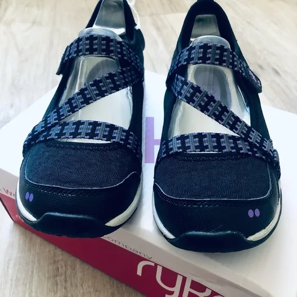RYKA Kailee Black Purple Mesh Mary Janes Slip On Comfort Shoes,Size 6M