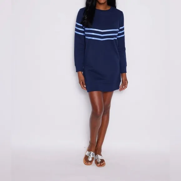 Sail to Sable Striped Sweatshirt Dress - Hydrangea/Navy
