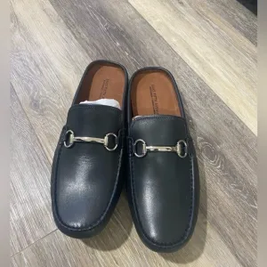 Saks Fifth Avenue Men’s Leather Bit Mules Size 9M Black (Box Says Navy) NIB