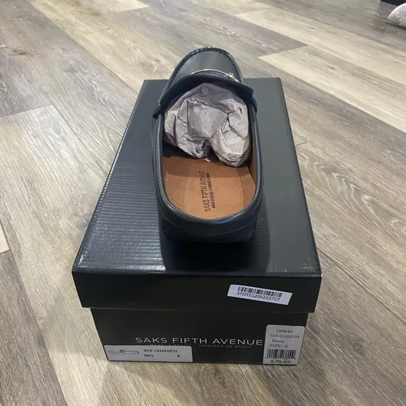 Saks Fifth Avenue Men’s Leather Bit Mules Size 9M Black (Box Says Navy) NIB