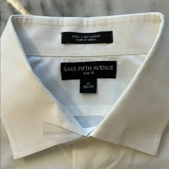 Saks Fifth Avenue Men's White Dress Shirt | Slim Fit | 17 36/37