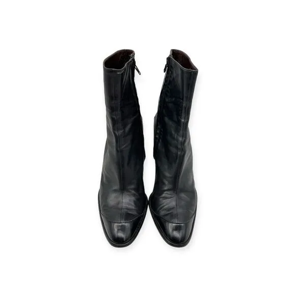 ☀️SALE☀️Tods Vintage Black Leather Heeled Midi Boots Size: 10