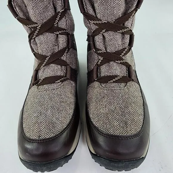 Salomon Heika CS Waterproof Snow Boots US 8.5 Brown Faux Fur Winter Lace Boots