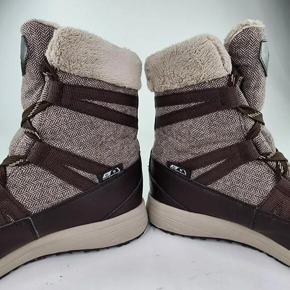 Salomon Heika CS Waterproof Snow Boots US 8.5 Brown Faux Fur Winter Lace Boots
