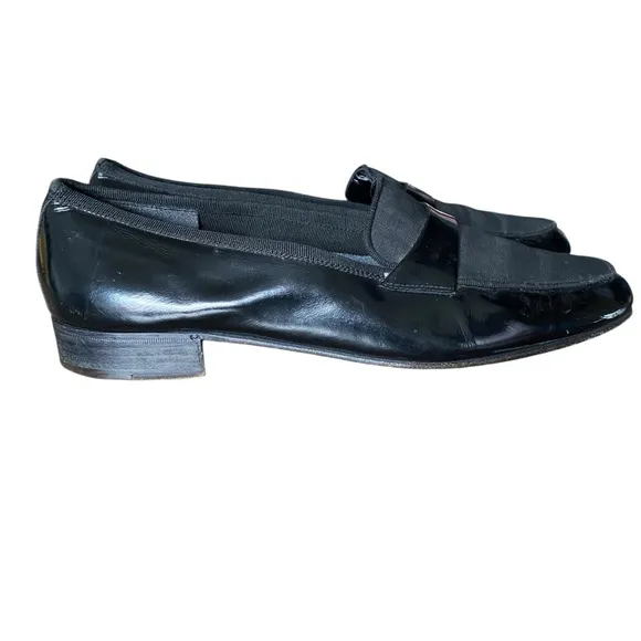 Salvatore Ferragamo Antoane Tuxedo Black Patent Leather Loafer Shoes size 10