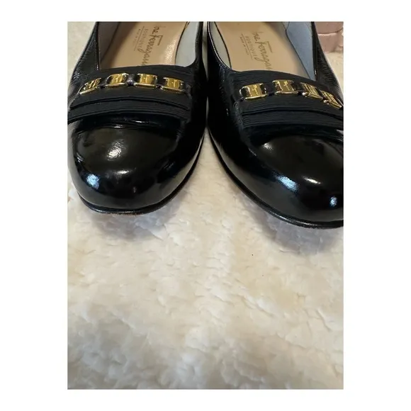 Salvatore Ferragamo Black Patent Shoes Size 8 AA
