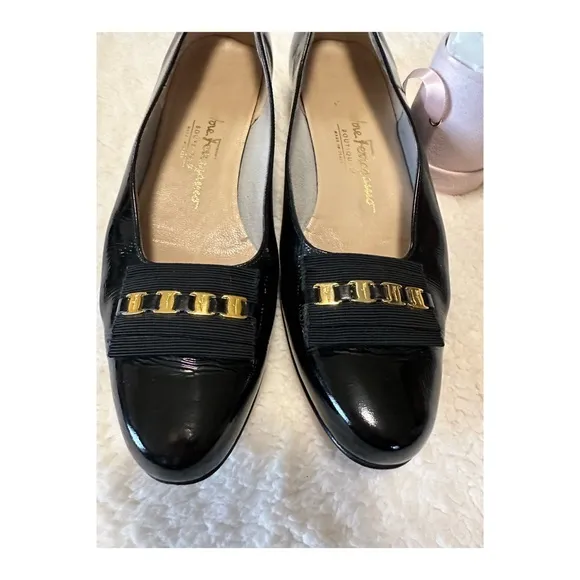 Salvatore Ferragamo Black Patent Shoes Size 8 AA