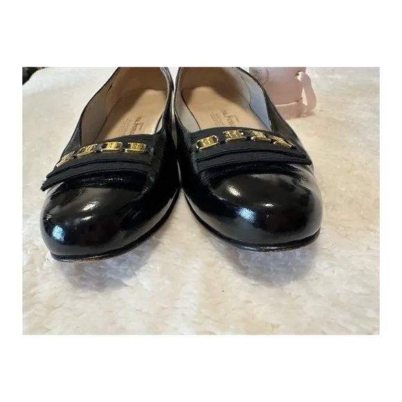 Salvatore Ferragamo Black Patent Shoes Size 8 AA
