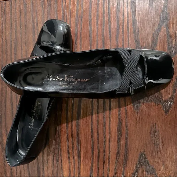 Salvatore Ferragamo Black Patent Shoes size 8