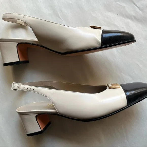 Salvatore Ferragamo Classic Leather Sling Back Spectator Pump Sz 8.5B GUC.