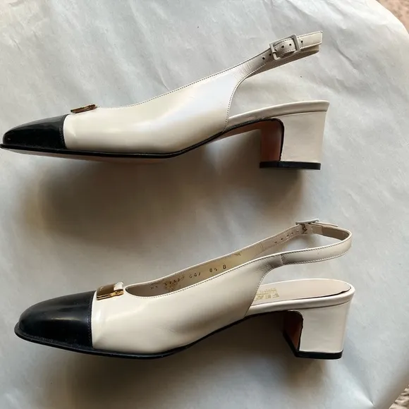 Salvatore Ferragamo Classic Leather Sling Back Spectator Pump Sz 8.5B GUC.