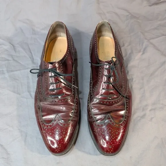 Salvatore Ferragamo Red Patent Leather Brogue Wingtip Oxford Derby Dress Size 10
