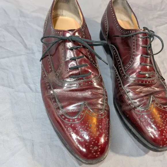 Salvatore Ferragamo Red Patent Leather Brogue Wingtip Oxford Derby Dress Size 10