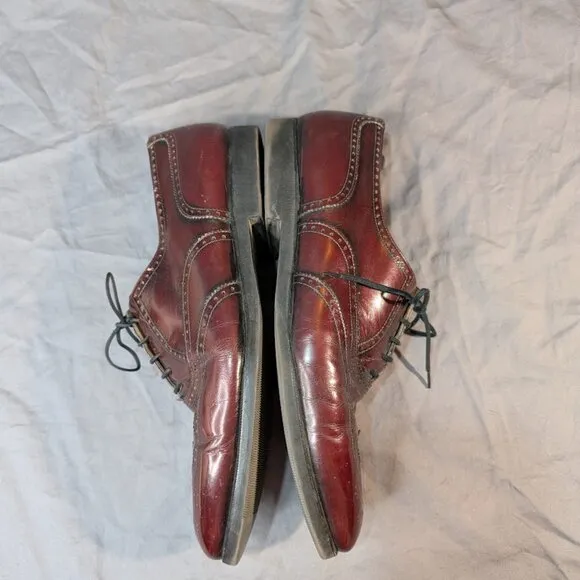 Salvatore Ferragamo Red Patent Leather Brogue Wingtip Oxford Derby Dress Size 10