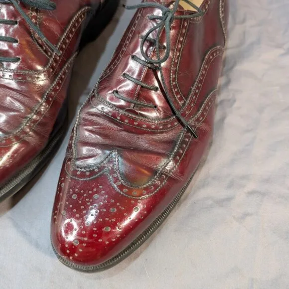 Salvatore Ferragamo Red Patent Leather Brogue Wingtip Oxford Derby Dress Size 10