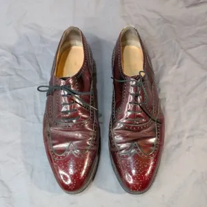 Salvatore Ferragamo Red Patent Leather Brogue Wingtip Oxford Derby Dress Size 10