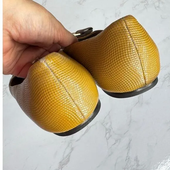 Salvatore Ferragamo Varina Tan/yellow Patent Leather Bow Flats Shoes Size 8.5