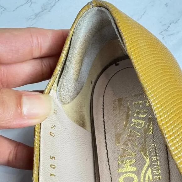 Salvatore Ferragamo Varina Tan/yellow Patent Leather Bow Flats Shoes Size 8.5