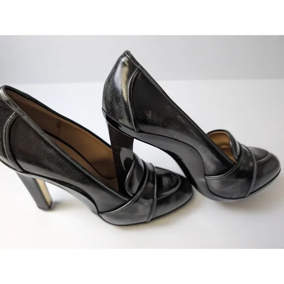 Salvatore Ferragamo Womens Black Pump Cone Gold Heel Shoes Sz 9.5 D US