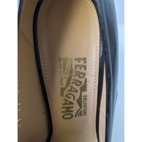 Salvatore Ferragamo Womens Black Pump Cone Gold Heel Shoes Sz 9.5 D US