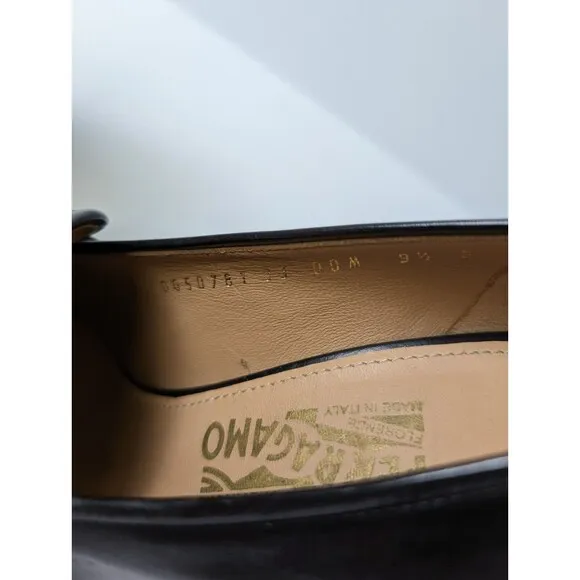 Salvatore Ferragamo Womens Black Pump Cone Gold Heel Shoes Sz 9.5 D US