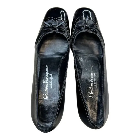 Salvatore Ferragamo Women's Dress Pump Shoes Wing Tip Low Heels Black Size 7.5