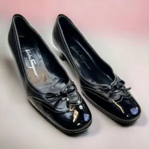 Salvatore Ferragamo Women's Dress Pump Shoes Wing Tip Low Heels Black Size 7.5
