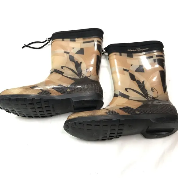 Salvatore Ferragamo Women’s Mid Calf Rubber Rain Boots Size 6 Made In Italy