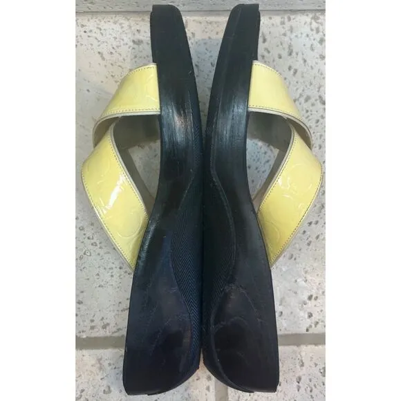 Salvatore Ferragamo Women’s Patent Leather Yellow Wedge Sandal Size 10