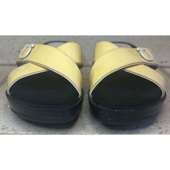 Salvatore Ferragamo Women’s Patent Leather Yellow Wedge Sandal Size 10