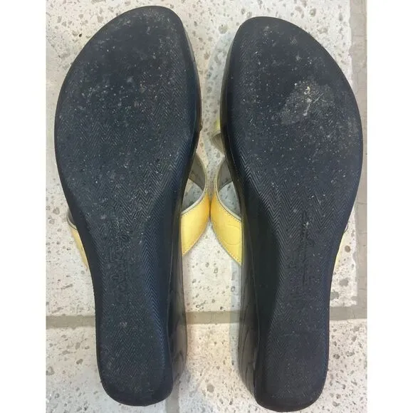 Salvatore Ferragamo Women’s Patent Leather Yellow Wedge Sandal Size 10