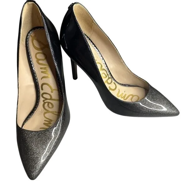 Sam Edelman Hazel Black/Gold Degrade Crystal Patent Dress Pumps 8.5